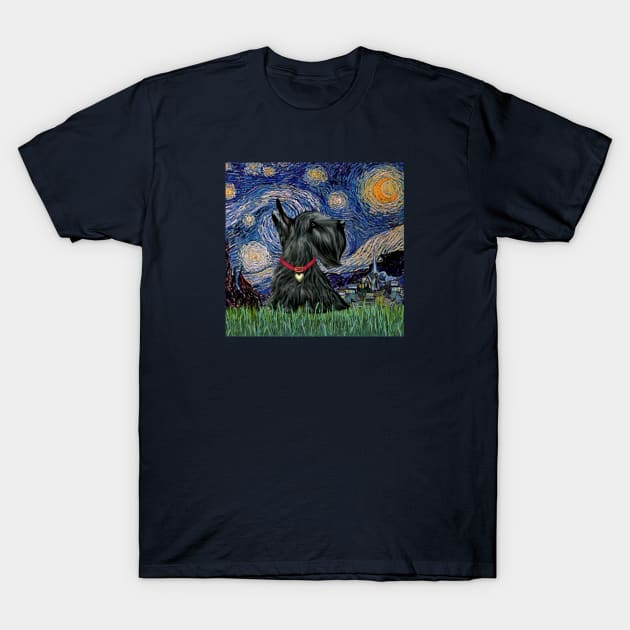 Starry Night Adapted to Include a Black Scottish Terrier T-Shirt by Dogs Galore and More